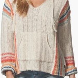 RIP CURL Baja Beach Crochet Hoodie Sweater, EUC (1 Wear), S, Ivory w/Brt Stripes